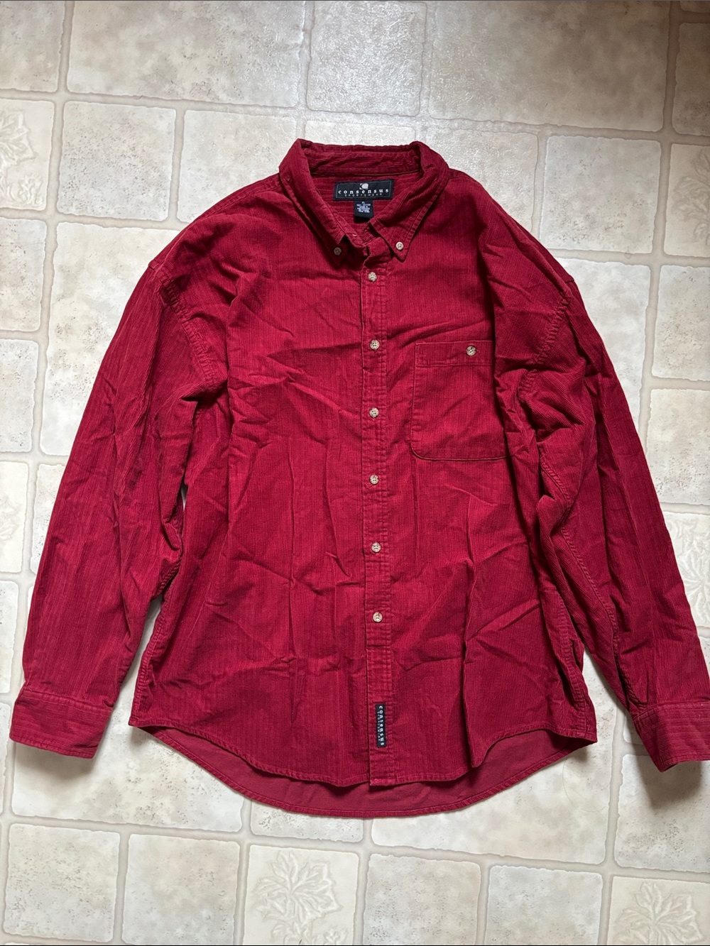 Consensus Shirt Mens XL Sportswear Casual Pocket Button Rust Red Long Sleeve
